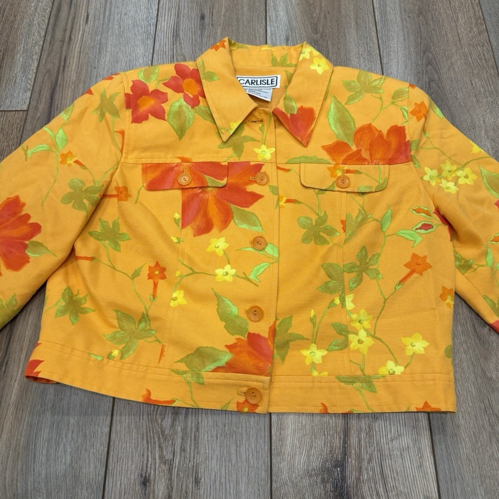 Carlisle Orange Floral Button Up Jacket Size 14